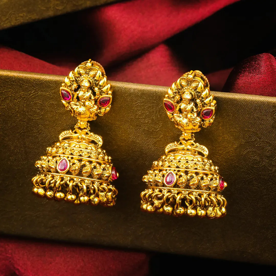 Mrinalika Shobha Jhumka | Gold-Plated Lotus Stem Splendour Earrings