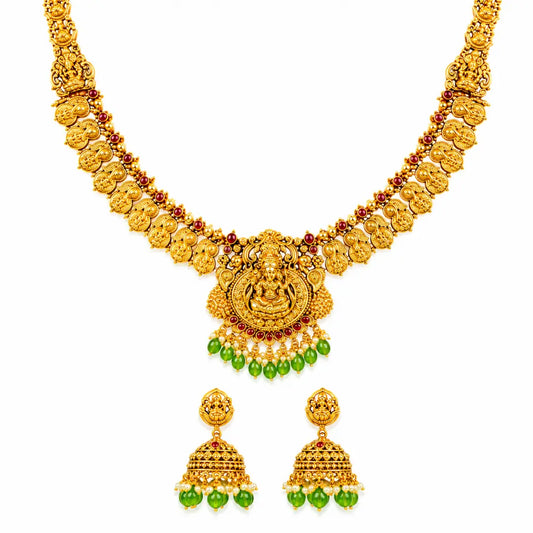 Abhaya Kalasha Haram Long Necklace Set | Gold-Plated Temple Jewellery