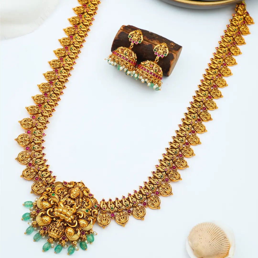 Gold-Plated Traditional Laxmi Long Necklace Set
