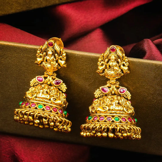 Veda Kanti Jhumka | Gold-Plated Sacred Vedic Radiance Temple Earrings