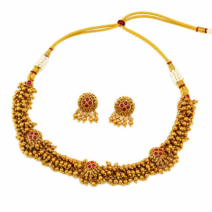 South Indian Temple Necklace Set – Pearl & Gemstone Beauty T-44A