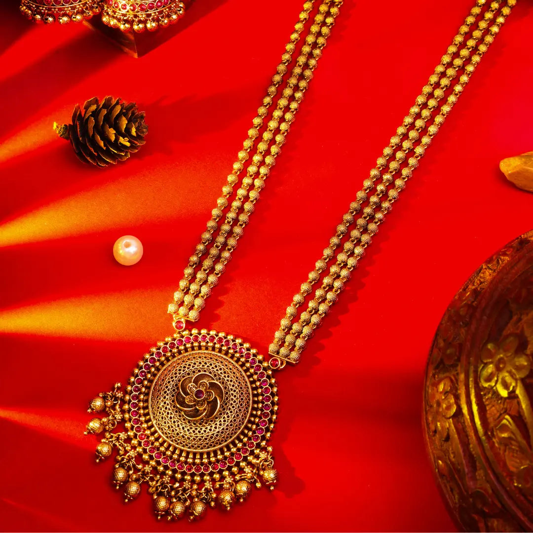 Antique Temple Pendant Set Traditional Gold-Plated V-642