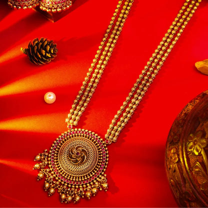 Antique Temple Pendant Set Traditional Gold-Plated V-642