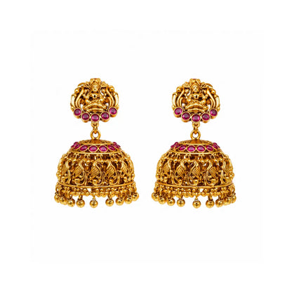 Gold-Plated Antique Laxmi Temple Long Pendant Set V-659
