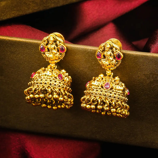 Kalasha Jhumki | Gold-Plated Sacred Vessel Temple Stud Earrings