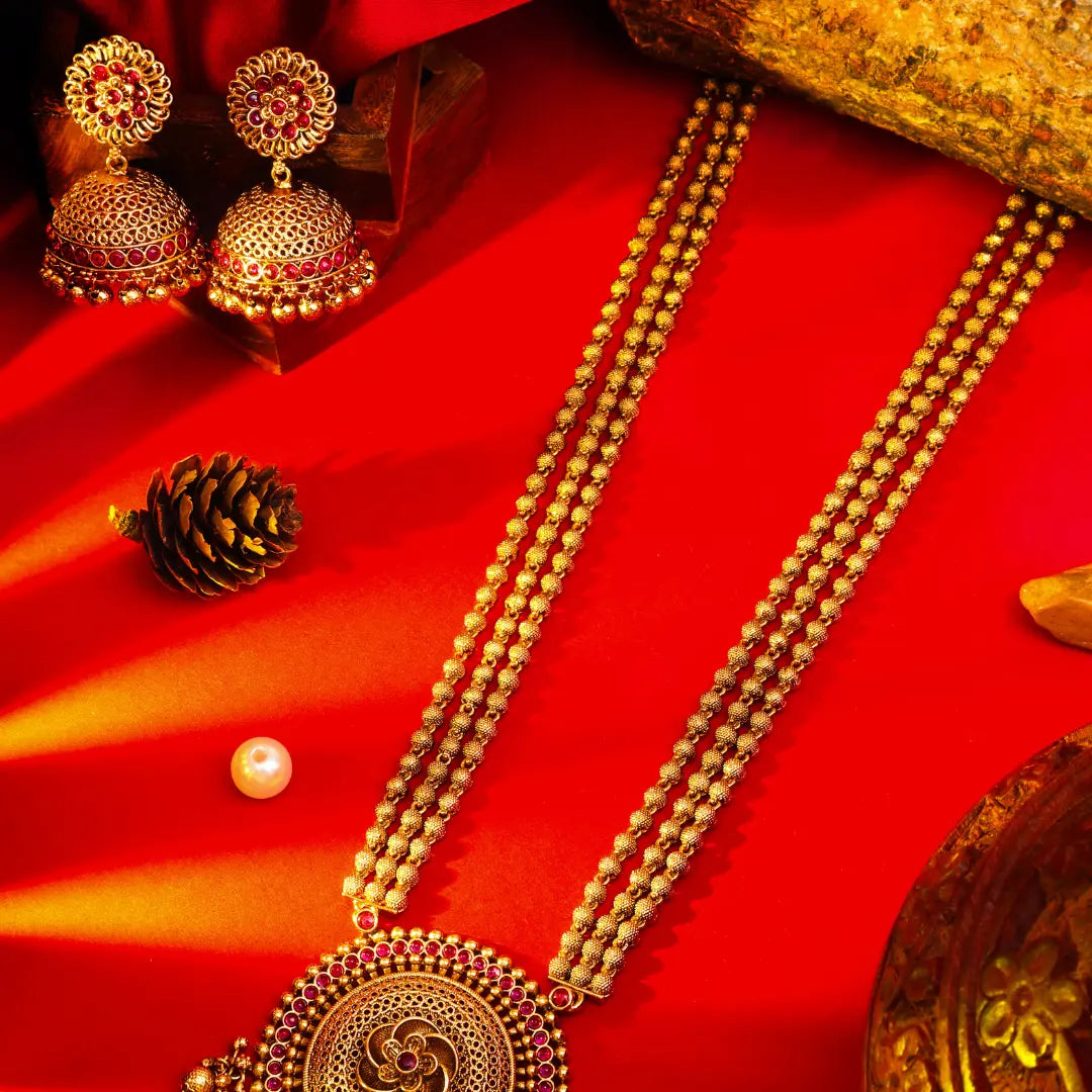 Antique Temple Pendant Set Traditional Gold-Plated V-642