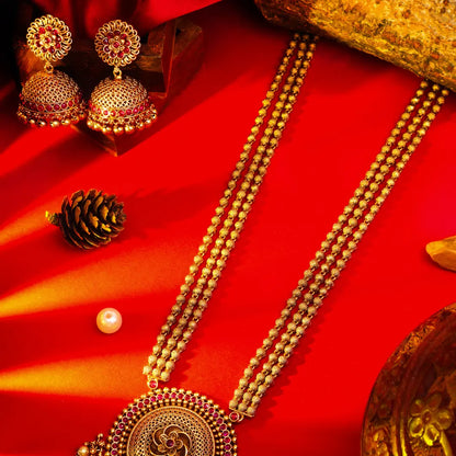 Antique Temple Pendant Set Traditional Gold-Plated V-642