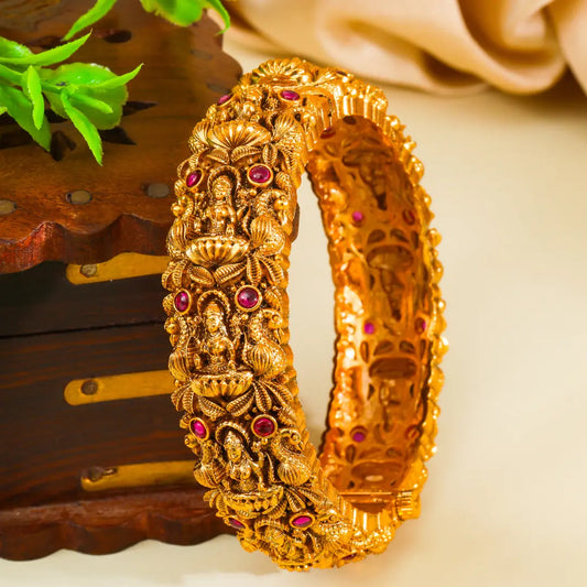 Meera Manjari Kada Bangle | Gold-Plated Devotion Blossom Temple Bangle