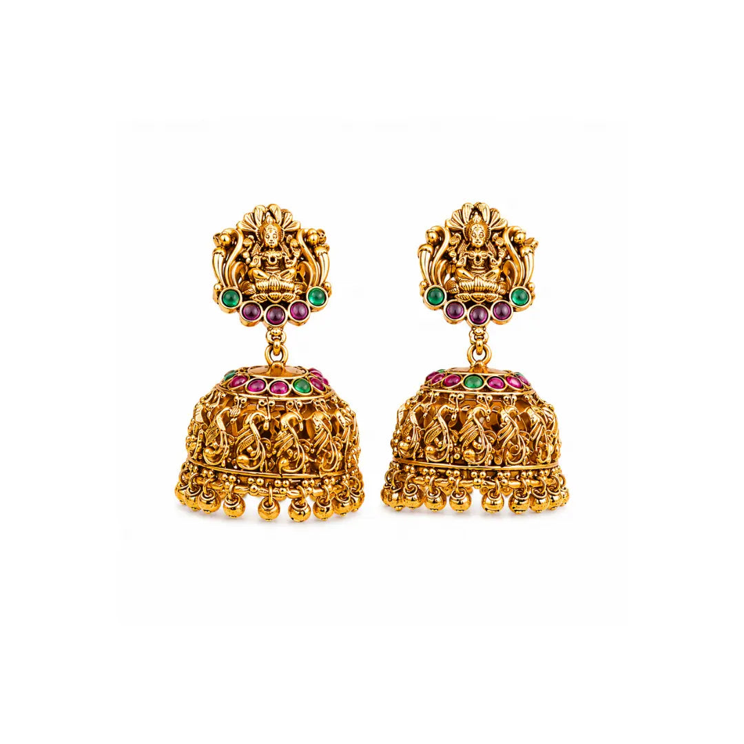 Gold-Plated Antique Laxmi Temple Long Pendant Set V-659