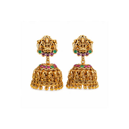 Gold-Plated Antique Laxmi Temple Long Pendant Set V-659