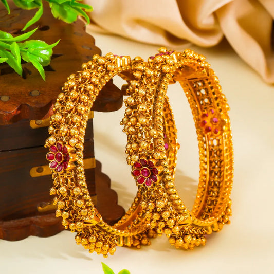 Shankha Valaya Kada Bangle | Gold-Plated Sacred Conch Temple Bangle V-2480