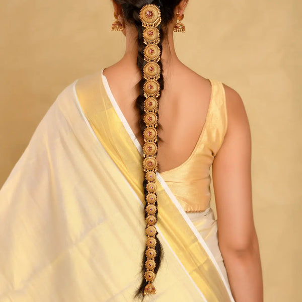 Antique Gold Finish Temple Inspired Hair Choti