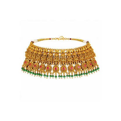 1 Gram Gold Choker Set | Beaded Temple Choker with Green Drops