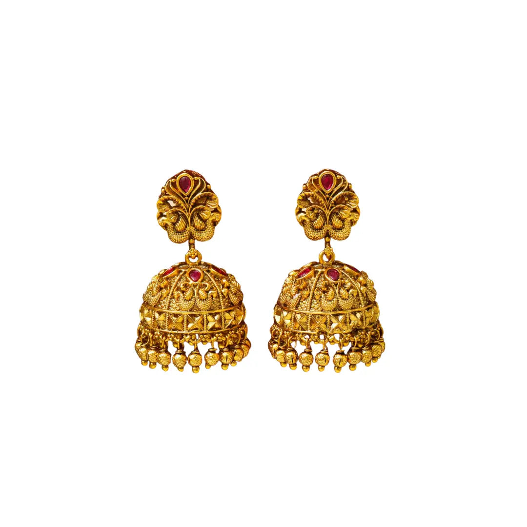 Majestic Peacock Antique Gold-Plated Jhumka R-1126