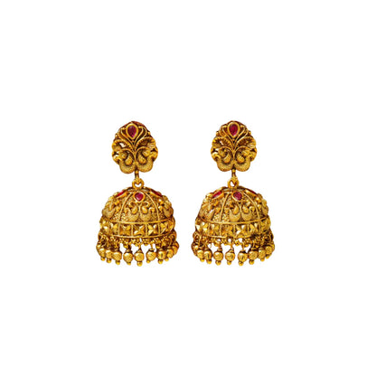 Majestic Peacock Antique Gold-Plated Jhumka R-1126