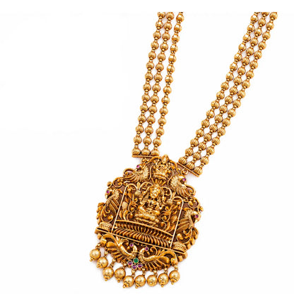 Gold-Plated Antique Laxmi Temple Long Pendant Set V-659