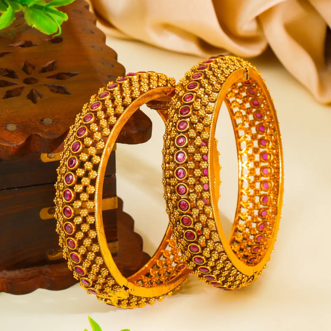 Kamala Tarini Kada Bangle | Gold-Plated Lotus Goddess Temple Bangle V-2476