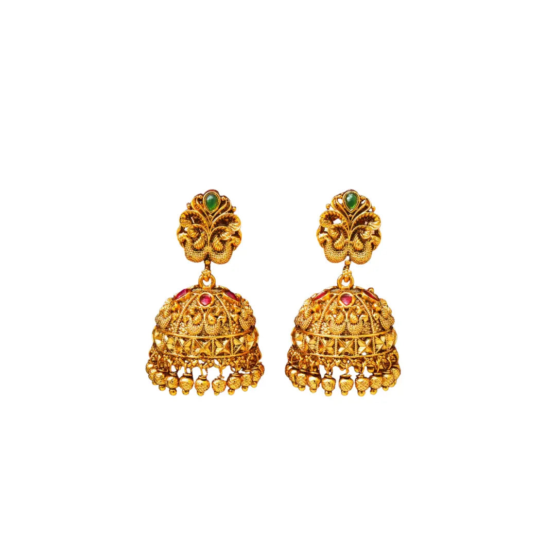 Majestic Peacock Antique Gold-Plated Jhumka R-1126