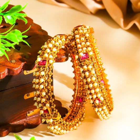 Hamsa Kankana Kada Bangle | Gold-Plated Sacred Swan Temple Bangle V-2479