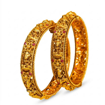 Ratna Kankini Kada Bangle | Gold-Plated Gemstone Temple Bridal Bangle V-2502