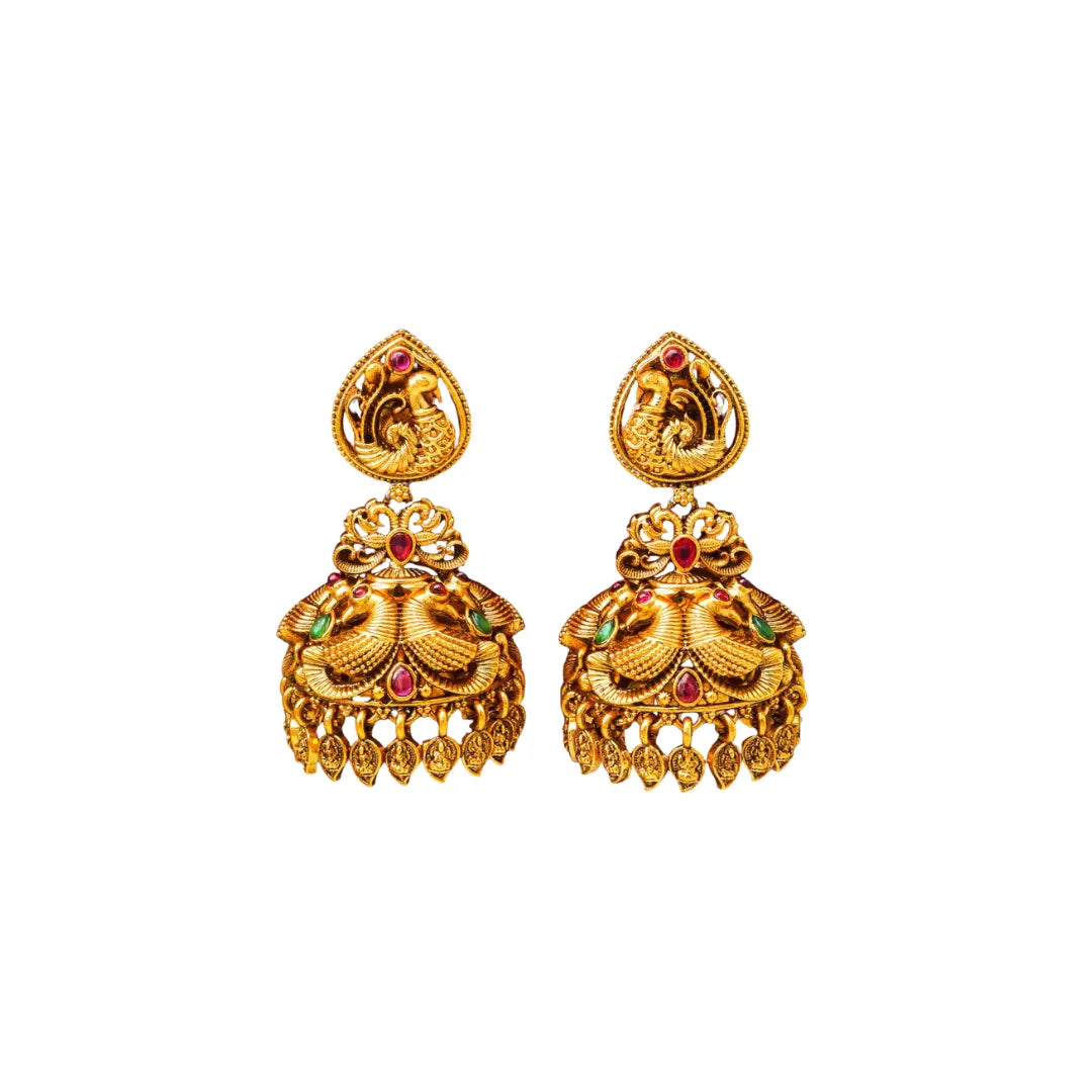 Antique-Finish Peacock Gold-Plated Jhumka  R-1177