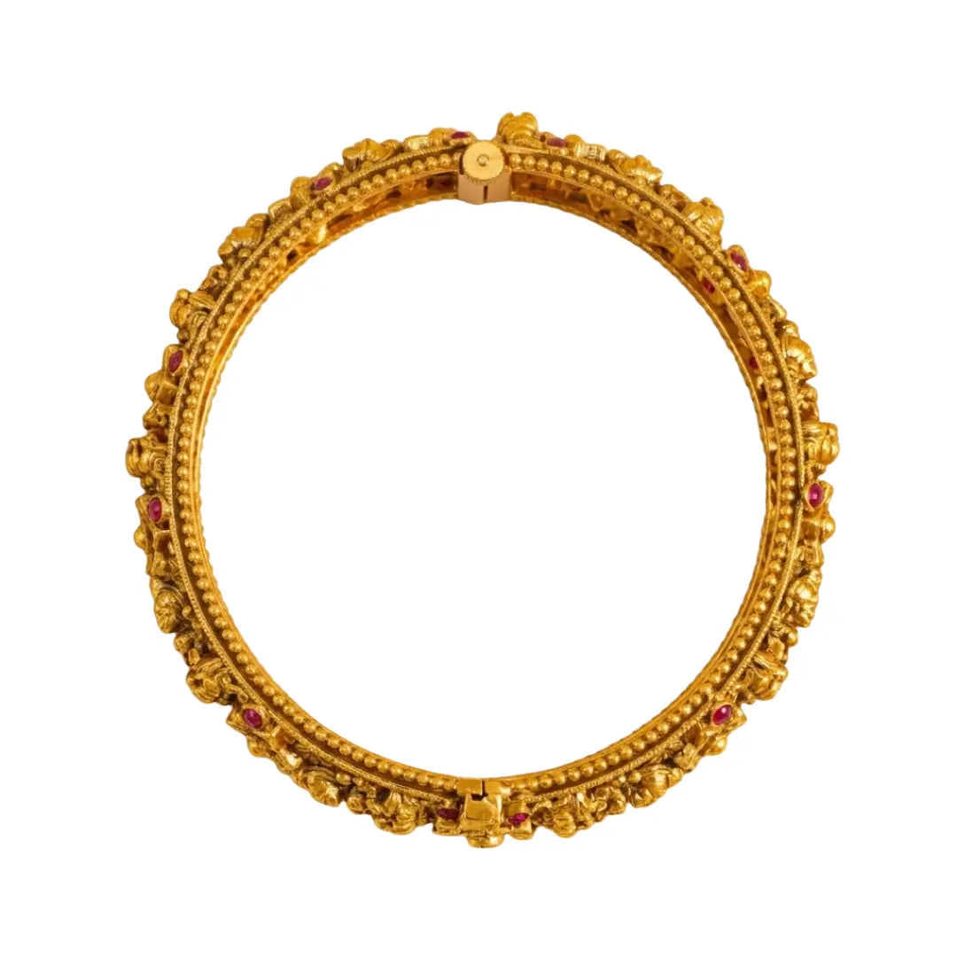 Ratna Kankini Kada Bangle | Gold-Plated Gemstone Temple Bridal Bangle V-2502