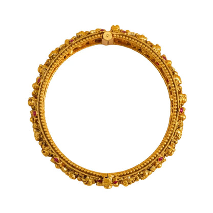 Ratna Kankini Kada Bangle | Gold-Plated Gemstone Temple Bridal Bangle V-2502