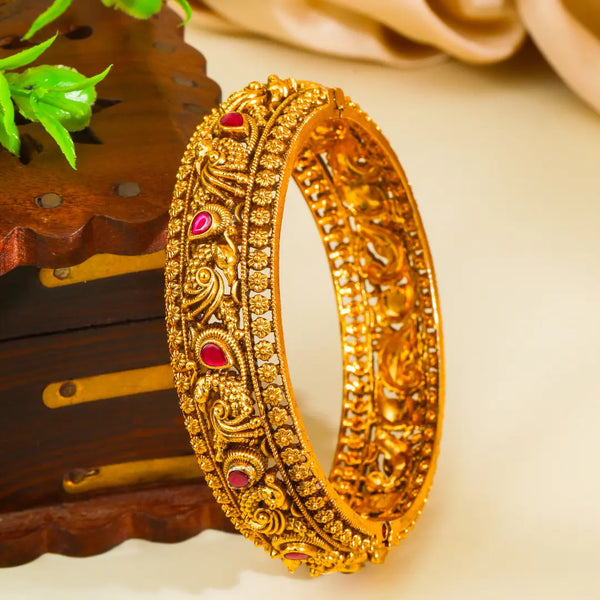 Shobha Kankana Kada Bangle | Gold-Plated Splendour Temple Bangle J-274