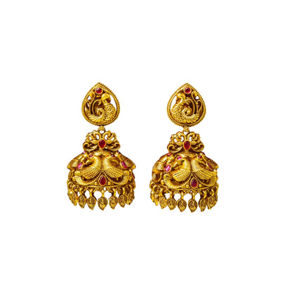 Antique-Finish Peacock Gold-Plated Jhumka  R-1177