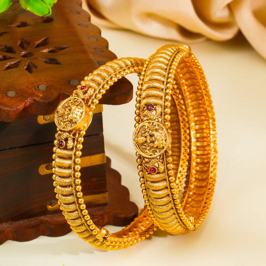 Surya Prabha Kada Bangle | Gold-Plated Sun Radiance Temple Bangle