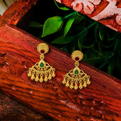 Antique Gold Plated Temple Bali with Pink Stones R-2162