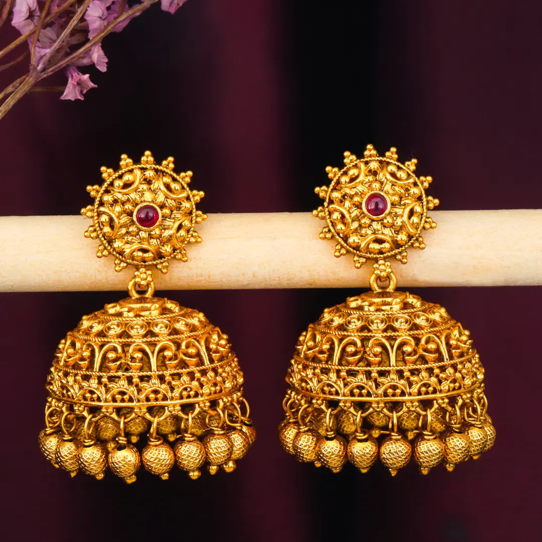 Classic Gold-Plated Temple Jhumka  N-195