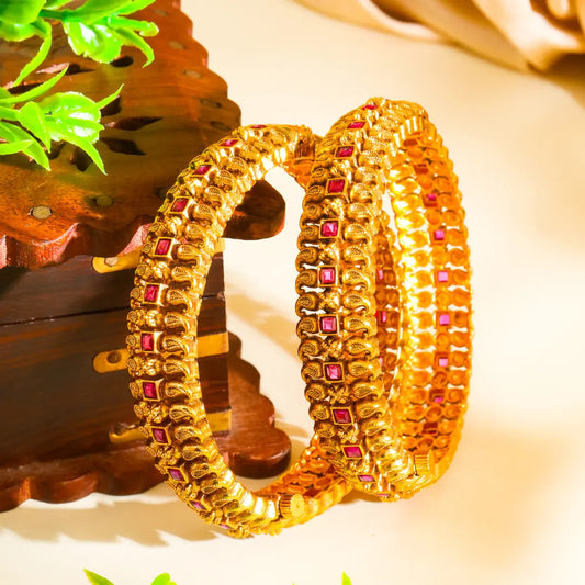 Annapurna Valaya Kada Bangle | Gold-Plated Abundance Temple Bangle V-2335