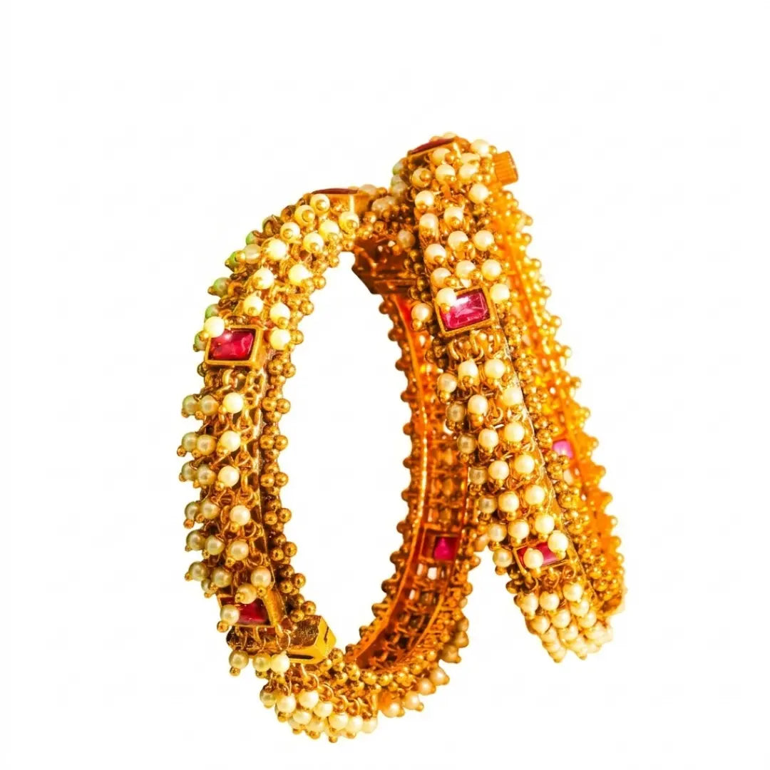 Hamsa Kankana Kada Bangle | Gold-Plated Sacred Swan Temple Bangle V-2479