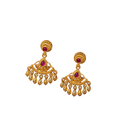 Antique Gold Plated Temple Bali with Pink Stones R-2162