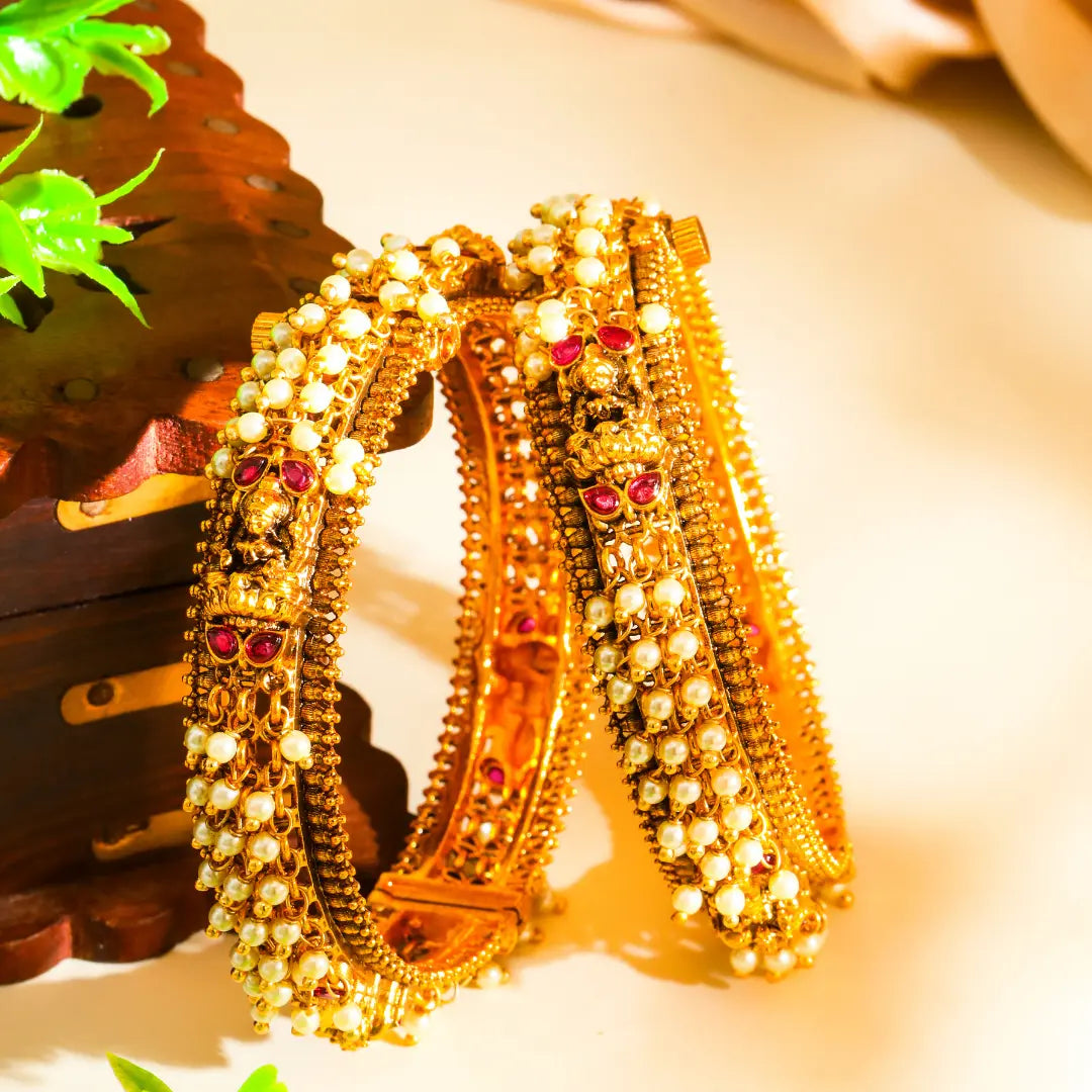 Devi Prerana Kada Bangle | Gold-Plated Goddess Inspiration Temple Bangle V-2386
