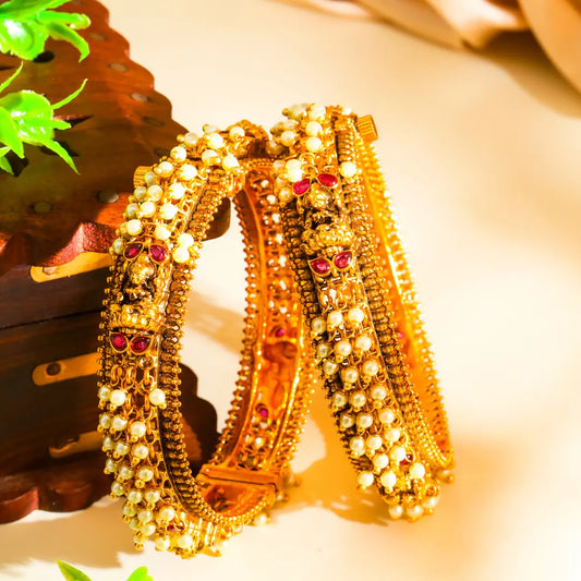 Devi Prerana Kada Bangle | Gold-Plated Goddess Inspiration Temple Bangle V-2386
