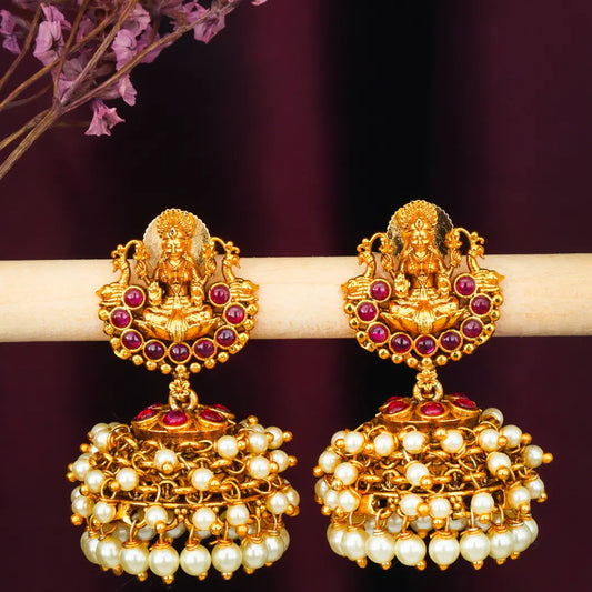 Antique Temple Laxmi Jhumka with Pearl Drops