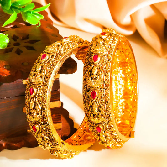  Mrinalika Kangan Kada Bangle | Gold-Plated Lotus Stem Temple Bangle J-273