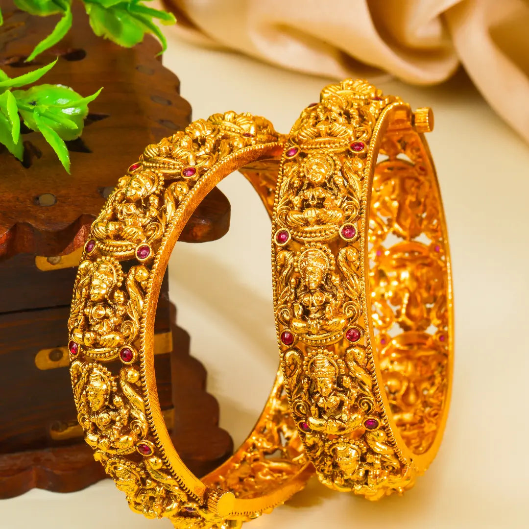 Kaveri Lahari Kada Bangle | Gold-Plated Sacred River Wave Bangle V-2501