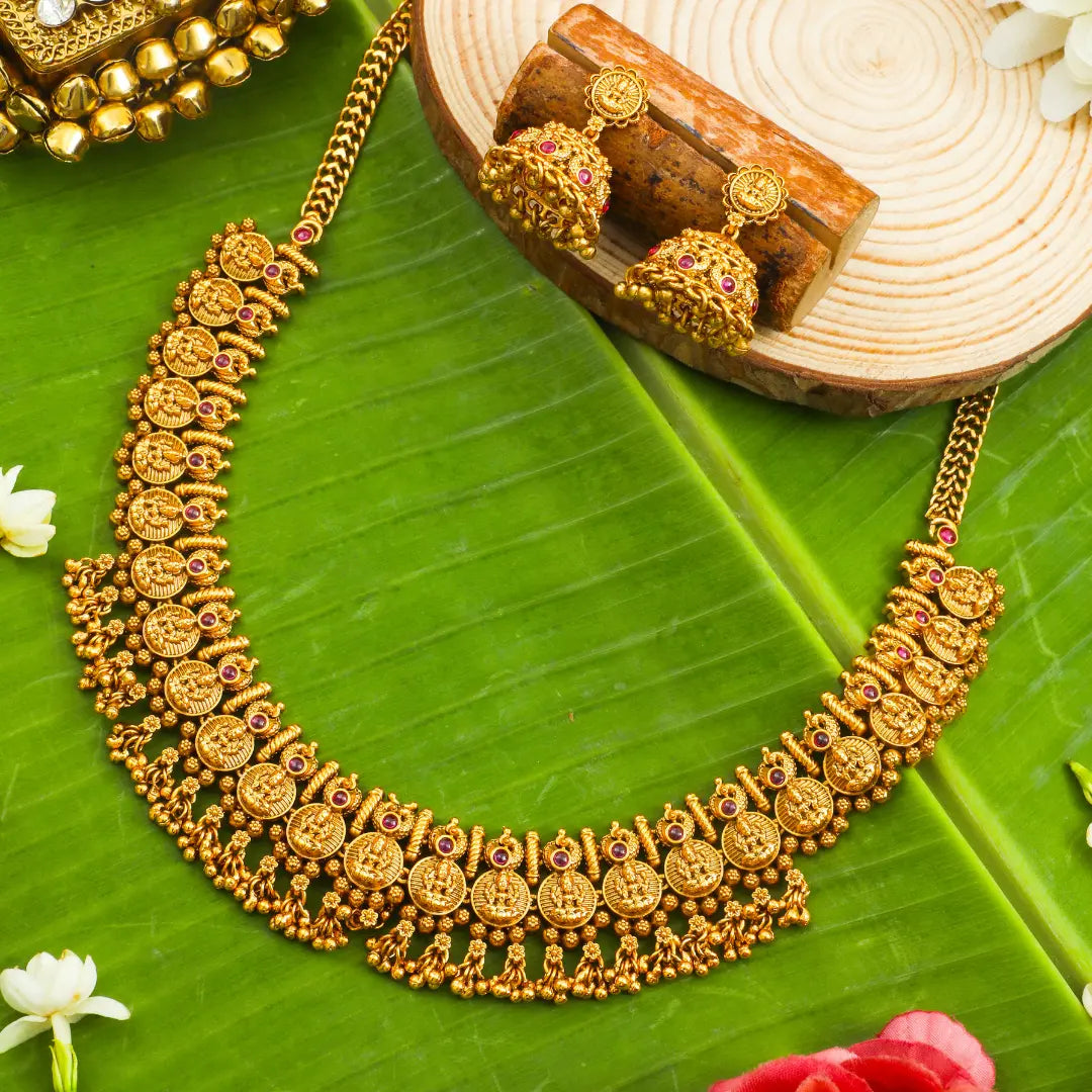 Annapurna Mukta Temple Jewellery Short Necklace Set for Bridal Wear