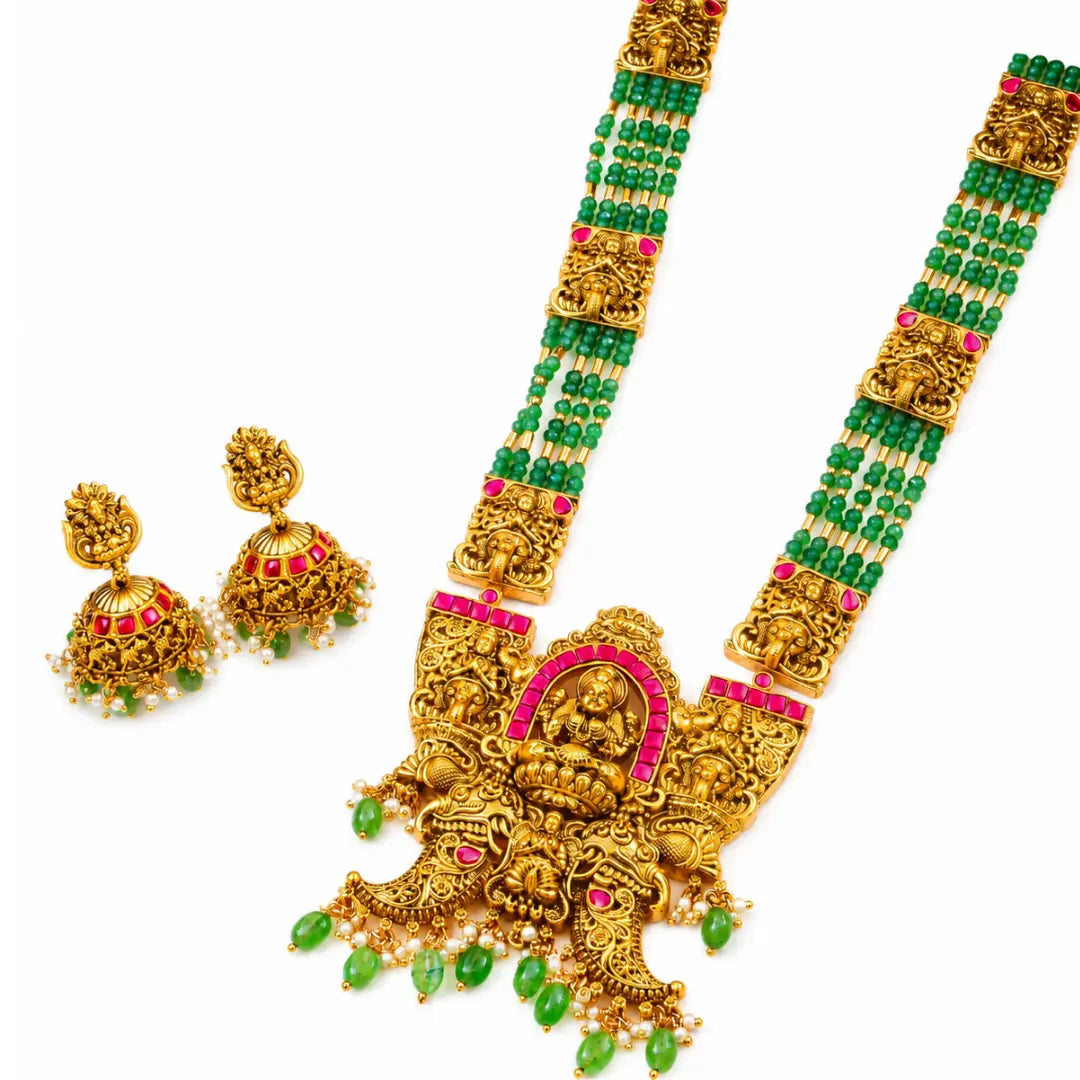 South Indian Temple Jewellery Pendant Set with Laxmi Motif J-1371