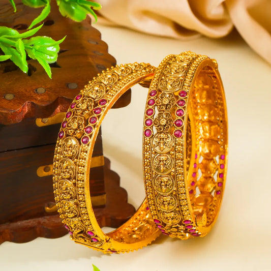 Hema Kankini Kada Bangle | Gold-Plated Golden Temple Bridal Bangle V-2570