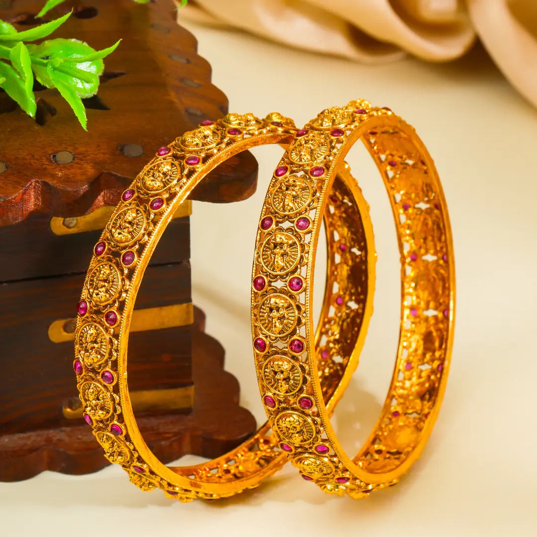 Ganga Taranga Kada Bangle | Gold-Plated Sacred River Wave Bangle V-2482