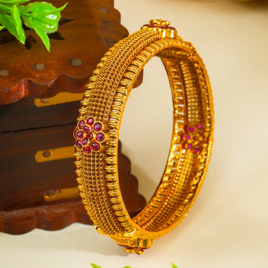 Antique Temple Gold platted  Bangles with Kemp Stones