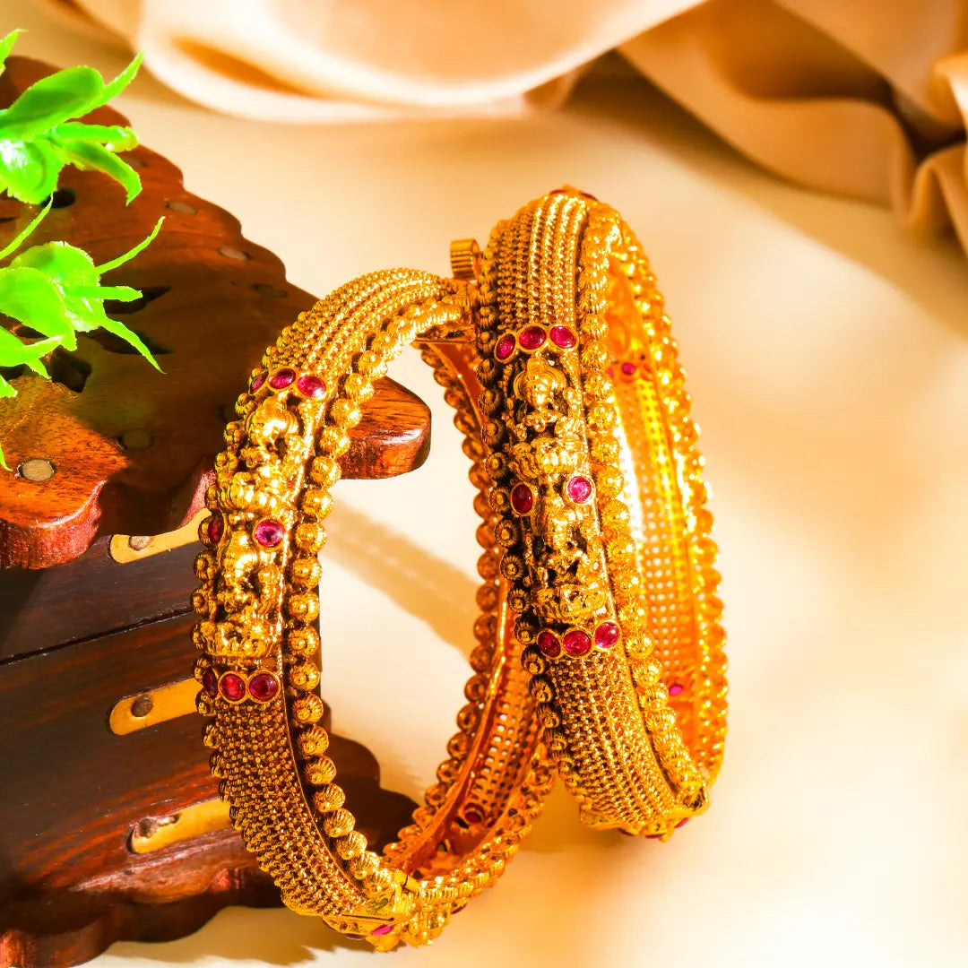 Minimalist Temple Bangles – Lightweight Gold-Plated Design V-2389