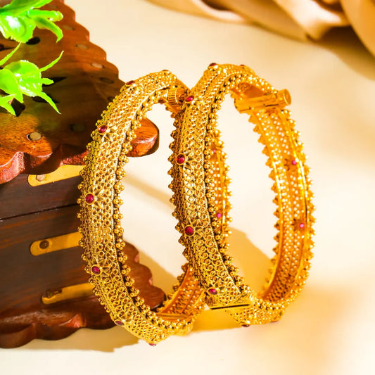Padma Kankana Kada Bangle | Gold-Plated Lotus Temple Bridal Bangle V-2248