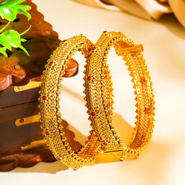 Padma Kankana Kada Bangle | Gold-Plated Lotus Temple Bridal Bangle V-2248