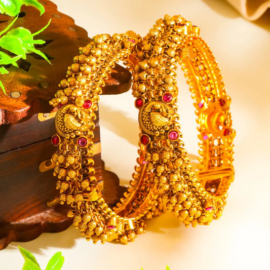 Chandra Valaya Kada Bangle | Gold-Plated Moon Temple Kada Bangle V-2390