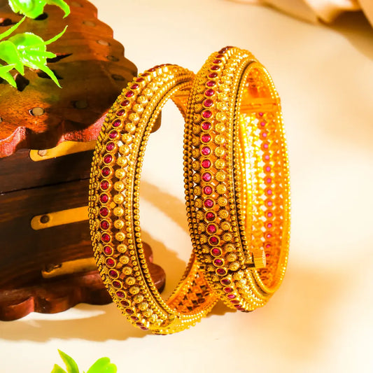  Veda Rekha Kada Bangle | Gold-Plated Sacred Vedic Line Temple Bangle V-2571